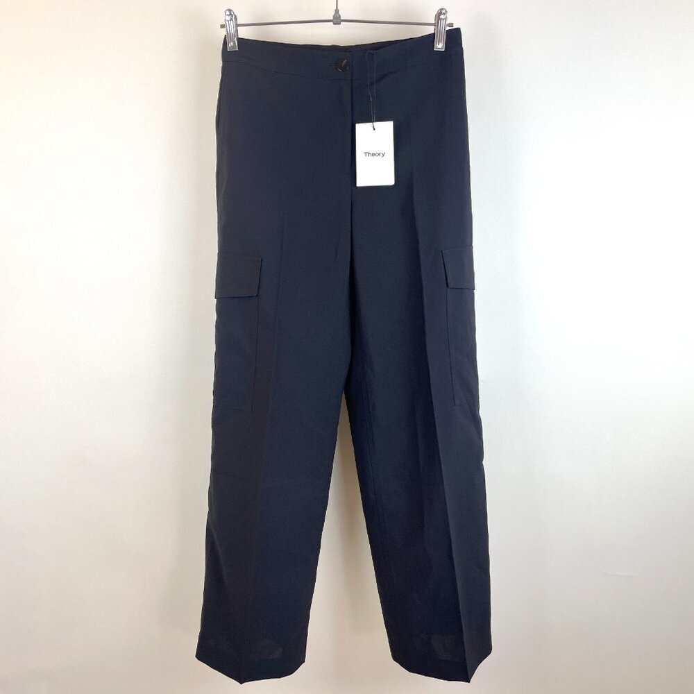 Theory flat front cargo straight leg black pants sz 00 - Picture 3 of 10